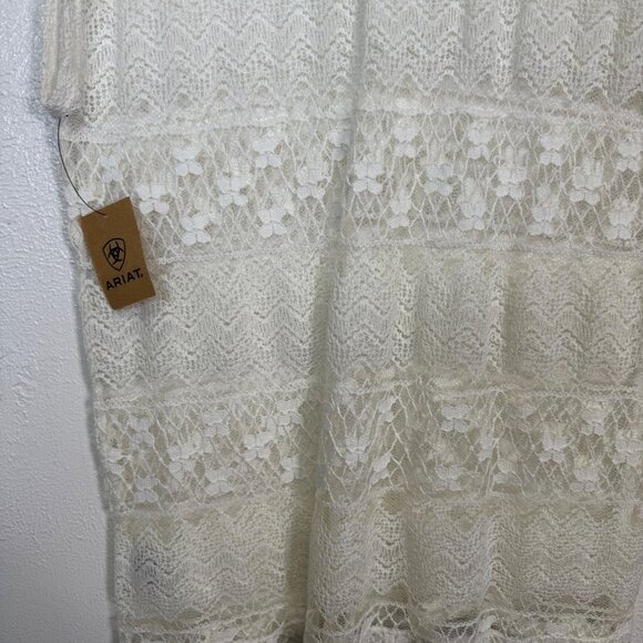 Ariat Womens Large Ivory Suede Trim Lace Top Boho Western Layer Rodeo Casual - Picture 11 of 11